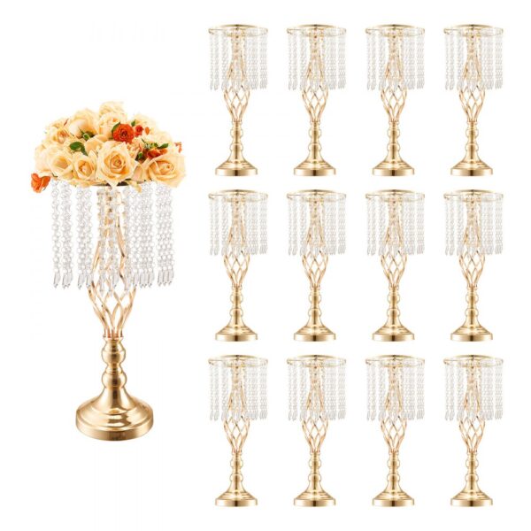 VEVOR 12 STK 49 cm hoher Blumenständer aus Kristallglas für Hochzeiten, Metallvase für Hochzeitsmittelstücke