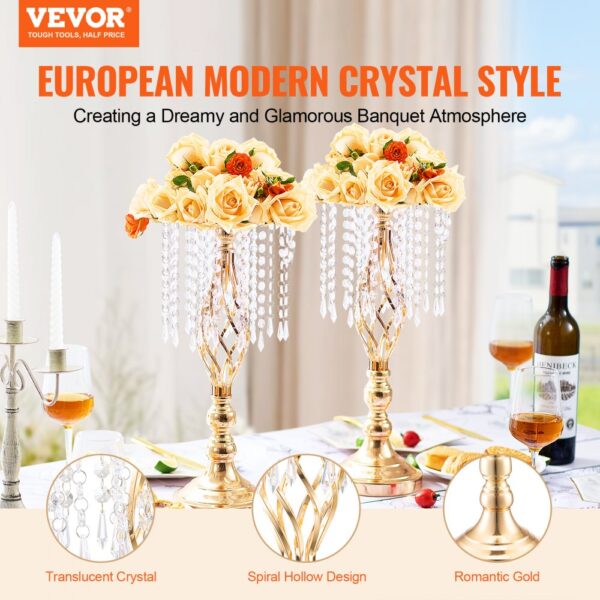 VEVOR 12 STK 49 cm hoher Blumenständer aus Kristallglas für Hochzeiten, Metallvase für Hochzeitsmittelstücke – Bild 2