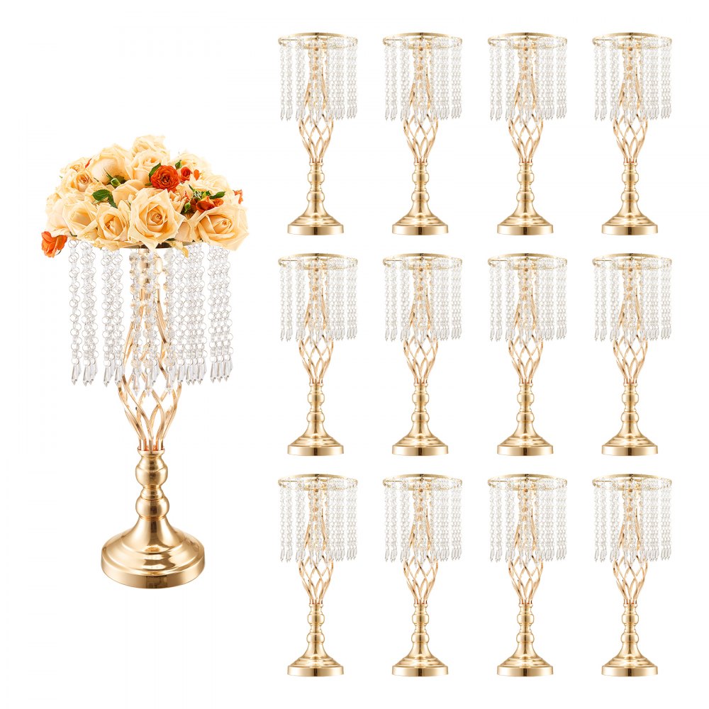 VEVOR 12 STK 49 cm hoher Blumenständer aus Kristallglas für Hochzeiten, Metallvase für Hochzeitsmittelstücke