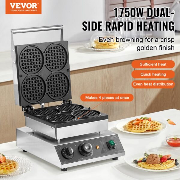 VEVOR kommerzielles Waffeleisen Waffelmaschine 1750 W antihaftbeschichtetes belgisches aus Edelstahl – Bild 2 VEVOR kommerzielles Waffeleisen Waffelmaschine 1750 W antihaftbeschichtetes belgisches aus Edelstahl – Bild 2