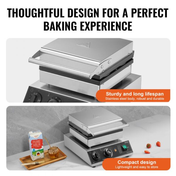 VEVOR kommerzielles Waffeleisen Waffelmaschine 1750 W antihaftbeschichtetes belgisches aus Edelstahl – Bild 5 VEVOR kommerzielles Waffeleisen Waffelmaschine 1750 W antihaftbeschichtetes belgisches aus Edelstahl – Bild 5
