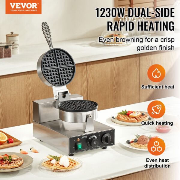VEVOR kommerzielles Waffeleisen 1230 W Waffel Maker mit antihaftbeschichteten Backflächen aus Edelstahl – Bild 2