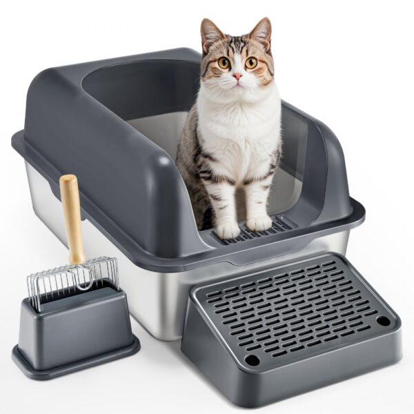 VEVOR Katzentoilette, 152,4 mm tief, XL extragroßes Katzenklo aus Edelstahl mit Schaufel, 60 x 40 x 30 cm