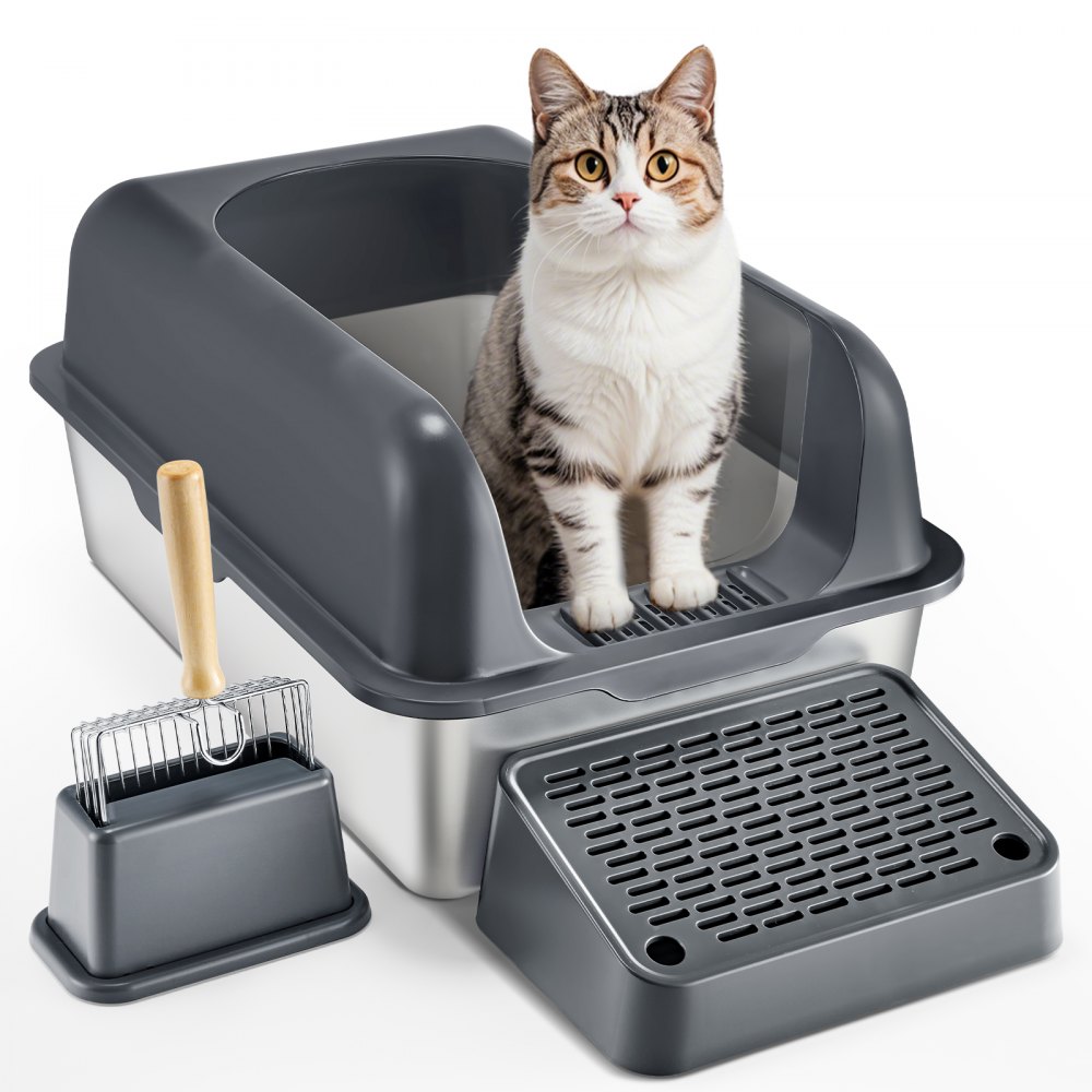VEVOR Katzentoilette, 152,4 mm tief, XL extragroßes Katzenklo aus Edelstahl mit Schaufel, 60 x 40 x 30 cm