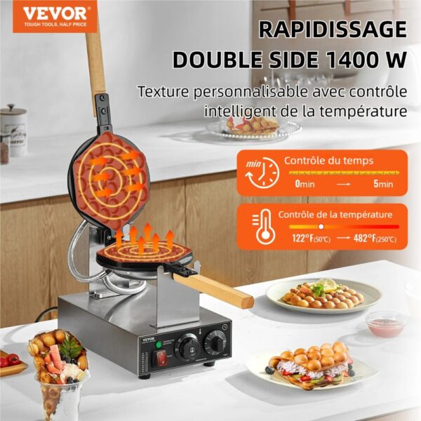VEVOR kommerzielles Bubble Waffeleisen, Eierpfannkuchenmaschine 1400 W, Temperatur- und Zeitregelung – Bild 2