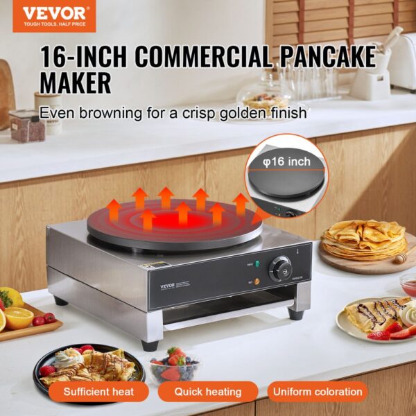 VEVOR elektrischer Crepemaker Crepe-Maschine 3000 W flache Crepe-Grillplatte 40 cm, Temperaturregelung – Bild 2