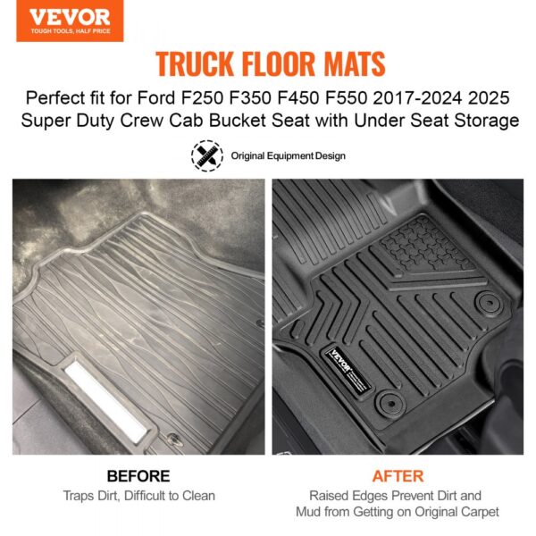 VEVOR Autofußmatten (3-tlg.) für Ford F250 F350 F450 F550 2017-2024 2025 Super Duty Crew Cab Bucket Seat mit Ablage unter dem Sitz, wetterfeste maßgeschneiderte Fußmatten aus TPE Bodeneinlagen – Bild 2