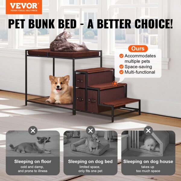 VEVOR Etagenbett für Haustiere mit Treppe, Fenstersitz für Hunde/Katzen mit Stauraum, 1245 x 500 x 660 mm – Bild 2