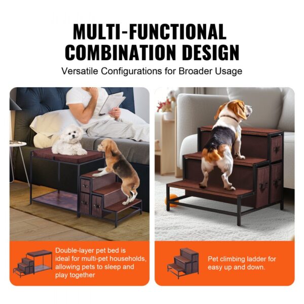 VEVOR Etagenbett für Haustiere mit Treppe, Fenstersitz für Hunde/Katzen mit Stauraum, 1245 x 500 x 660 mm – Bild 3