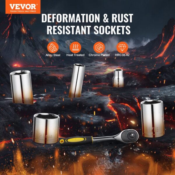 VEVOR Mechaniker Werkzeugsatz 207-teilig 1/4 Zoll 3/8 Zoll 1/2 Zoll Steckschlüsseleinsätze, SAE- und metrisches Mechaniker-Werkzeugset mit Bits Schraubenschlüsseln Ratschengriff Tragkoffer – Bild 2