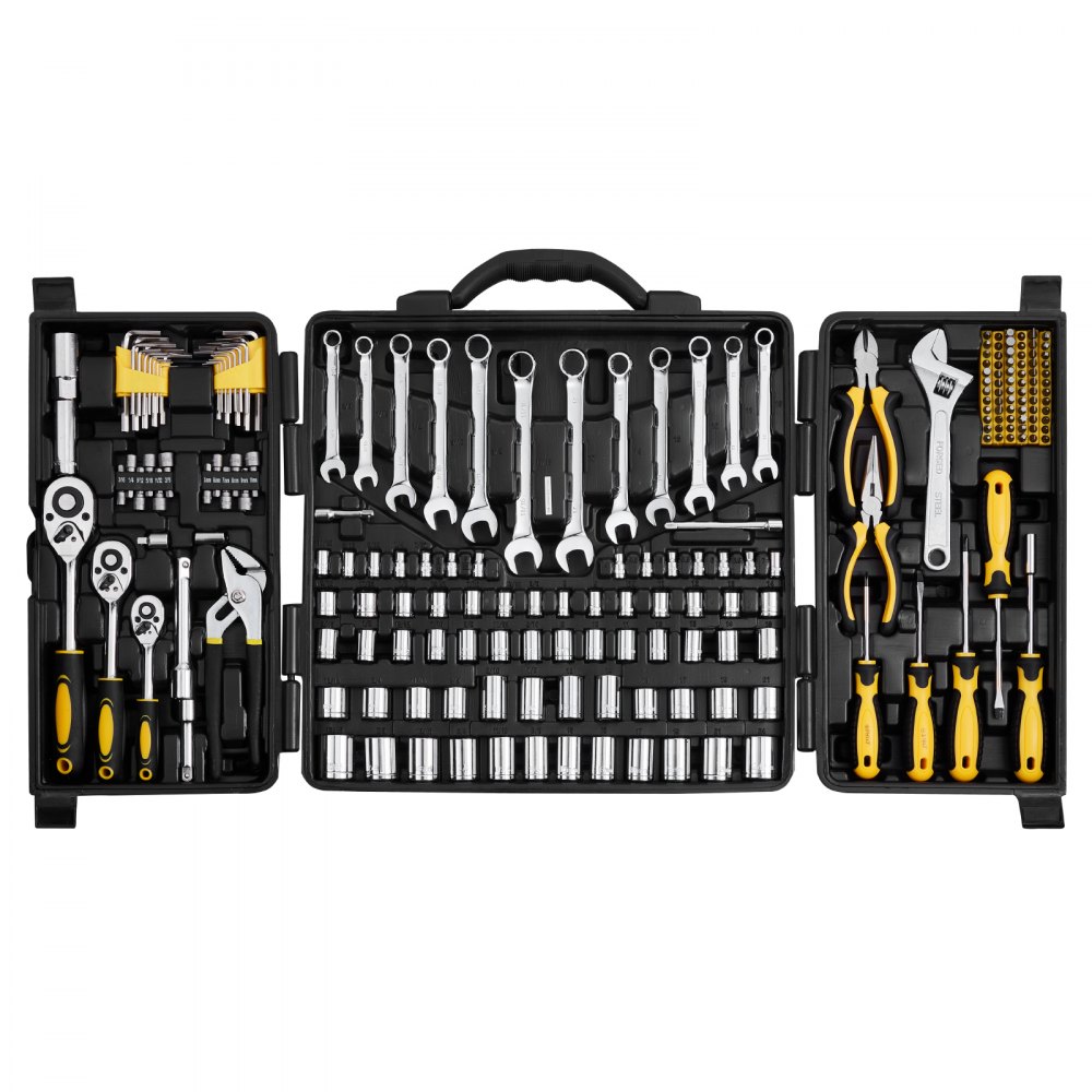 VEVOR Mechaniker Werkzeugsatz 207-teilig 1/4 Zoll 3/8 Zoll 1/2 Zoll Steckschlüsseleinsätze, SAE- und metrisches Mechaniker-Werkzeugset mit Bits Schraubenschlüsseln Ratschengriff Tragkoffer