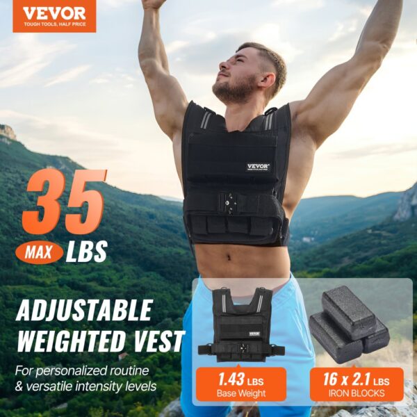 VEVOR Verstellbare Gewichtsweste 15,85 kg mit Eisengewichten & Schulterpolster & Reflektorstreifen – Bild 2