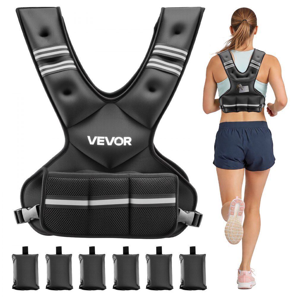 VEVOR verstellbare Gewichtsweste 5-9,1 kg, mit 6 Ironsand-Gewichten & reflektierendem Streifen