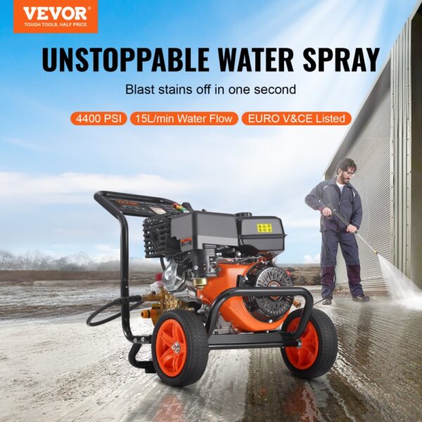 VEVOR Benzin-Hochdruckreiniger, 4400 PSI 15 L/min, Terrassenreinger mit Kupferpumpe, Hochdruckpistole & Verlängerungsstab, 5-Düsen-Set, für Autos, Zäune, Häuser, Einfahrten, Terrassen, Möbel – Bild 2 VEVOR Benzin-Hochdruckreiniger, 4400 PSI 15 L/min, Terrassenreinger mit Kupferpumpe, Hochdruckpistole & Verlängerungsstab, 5-Düsen-Set, für Autos, Zäune, Häuser, Einfahrten, Terrassen, Möbel – Bild 2