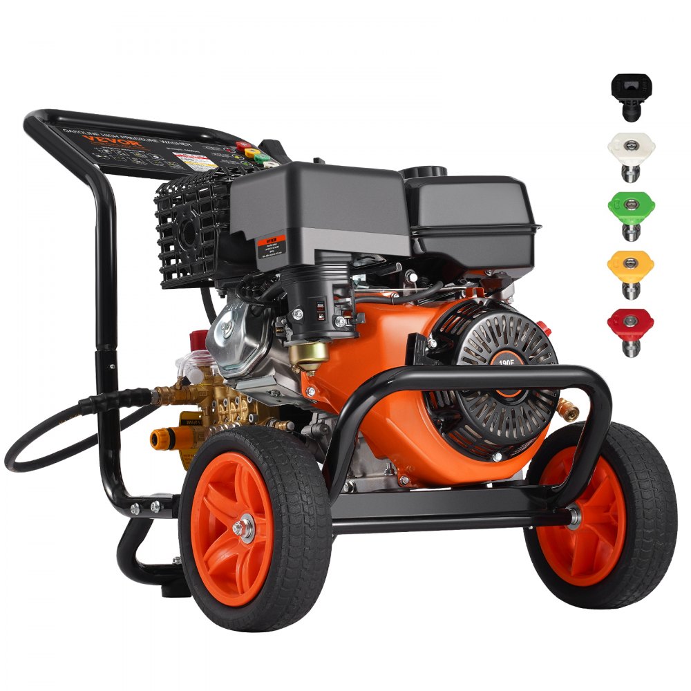 VEVOR Benzin-Hochdruckreiniger, 4400 PSI 15 L/min, Terrassenreinger mit Kupferpumpe, Hochdruckpistole & Verlängerungsstab, 5-Düsen-Set, für Autos, Zäune, Häuser, Einfahrten, Terrassen, Möbel
