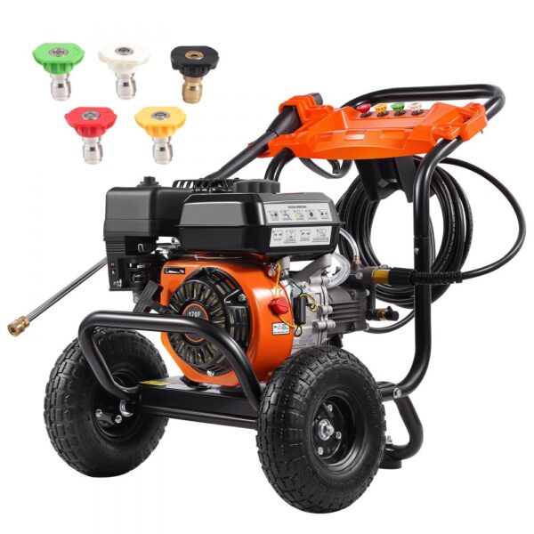 VEVOR Benzin-Hochdruckreiniger, 3500 PSI 10 L/min, 2,6 GPM Terrassenreinger mit Aluminiumpumpe, Hochdruckpistole & Verlängerungsstab, 5-Düsen-Set, für Autos, Zäune, Häuser, Einfahrten, Terrassen VEVOR Benzin-Hochdruckreiniger, 3500 PSI 10 L/min, 2,6 GPM Terrassenreinger mit Aluminiumpumpe, Hochdruckpistole & Verlängerungsstab, 5-Düsen-Set, für Autos, Zäune, Häuser, Einfahrten, Terrassen
