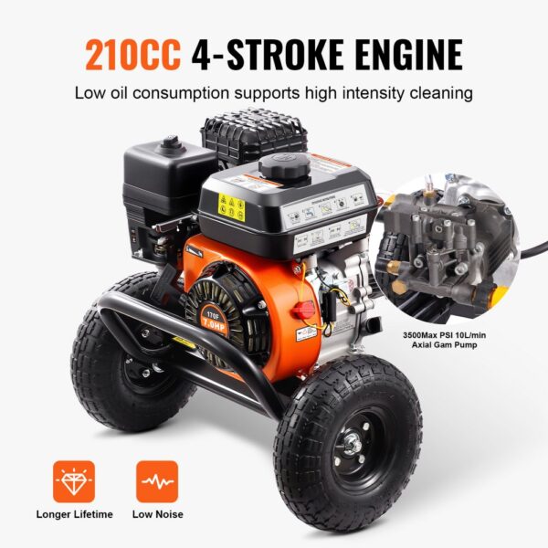 VEVOR Benzin-Hochdruckreiniger, 3500 PSI 10 L/min, 2,6 GPM Terrassenreinger mit Aluminiumpumpe, Hochdruckpistole & Verlängerungsstab, 5-Düsen-Set, für Autos, Zäune, Häuser, Einfahrten, Terrassen – Bild 3 VEVOR Benzin-Hochdruckreiniger, 3500 PSI 10 L/min, 2,6 GPM Terrassenreinger mit Aluminiumpumpe, Hochdruckpistole & Verlängerungsstab, 5-Düsen-Set, für Autos, Zäune, Häuser, Einfahrten, Terrassen – Bild 3