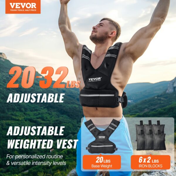 VEVOR verstellbare Gewichtsweste 9-14,5 kg, mit 6 Ironsand-Gewichten & reflektierendem Streifen – Bild 2