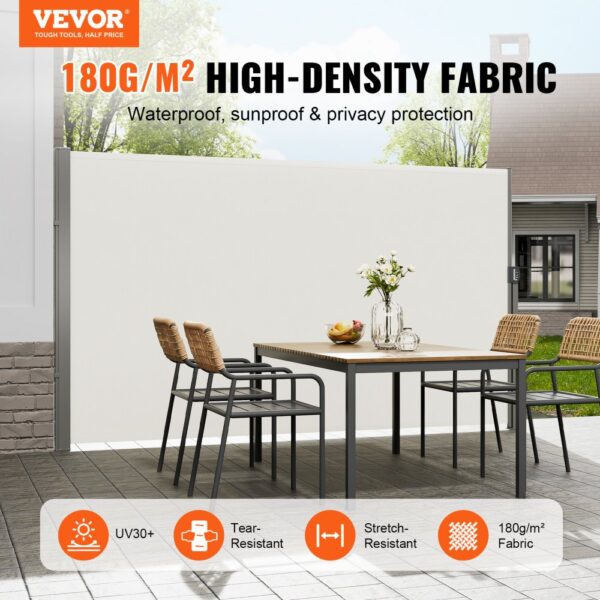 VEVOR Seitenmarkise 160 x 300 cm Seitenwandmarkise aus Polyestergewebe mit PU-Beschichtung Markise einziehbarer Griff mit Federmechanismus Sichtschutz Blickschutz für Balkone Innenhöfe UV30 Beige – Bild 2
