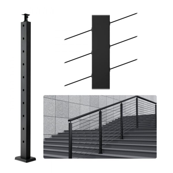 VEVOR Kabelgeländerpfosten, 91,4x2,5x5,1 cm, Stahl, 30° abgewinkeltes Loch, 10 vorgebohrte Löcher, SUS304 Edelstahl-Kabelgeländerpfosten mit gebogener Halterung, schwarz, 1JZLGZHS91424HS5GV0 VEVOR Kabelgeländerpfosten, 91,4x2,5x5,1 cm, Stahl, 30° abgewinkeltes Loch, 10 vorgebohrte Löcher, SUS304 Edelstahl-Kabelgeländerpfosten mit gebogener Halterung, schwarz, 1JZLGZHS91424HS5GV0