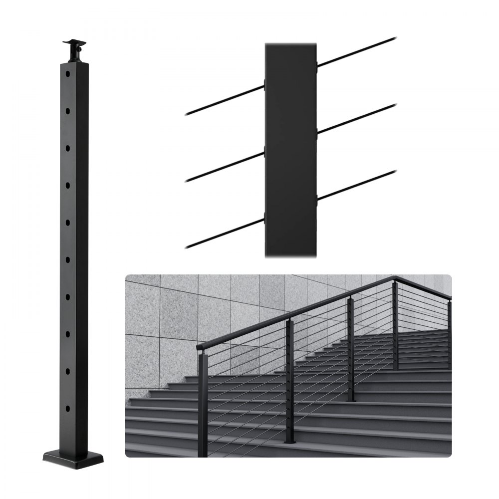VEVOR Kabelgeländerpfosten, 91,4x2,5x5,1 cm, Stahl, 30° abgewinkeltes Loch, 10 vorgebohrte Löcher, SUS304 Edelstahl-Kabelgeländerpfosten mit gebogener Halterung, schwarz, 1JZLGZHS91424HS5GV0