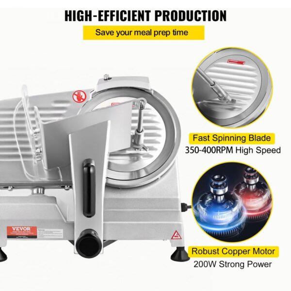VEVOR Kommerzieller Fleisch Allesschneider 200 W, Elektrische Aufschnittmaschine Lebensmittelschneider mit 20,32 cm-Kohlenstoffstahlklinge, 0–12 mm Einstellbare Dicke für Fleisch, Käse usw. – Bild 3