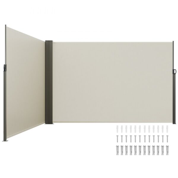 VEVOR Seitenmarkise 200 x 600 cm Seitenwandmarkise aus 180 g/m² Polyestergewebe mit PU-Beschichtung Markise einziehbarer Griff mit Federmechanismus Sichtschutz Blickschutz für Balkone Innenhöfe Beige