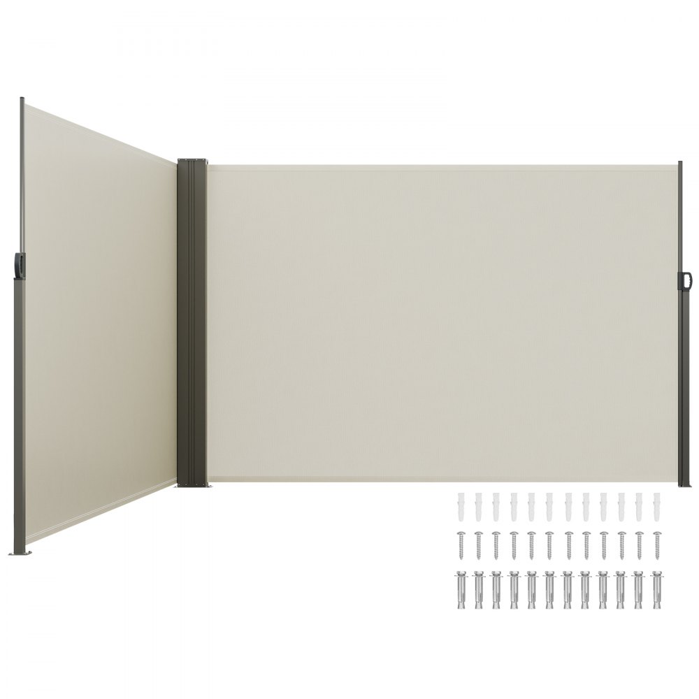 VEVOR Seitenmarkise 200 x 600 cm Seitenwandmarkise aus 180 g/m² Polyestergewebe mit PU-Beschichtung Markise einziehbarer Griff mit Federmechanismus Sichtschutz Blickschutz für Balkone Innenhöfe Beige