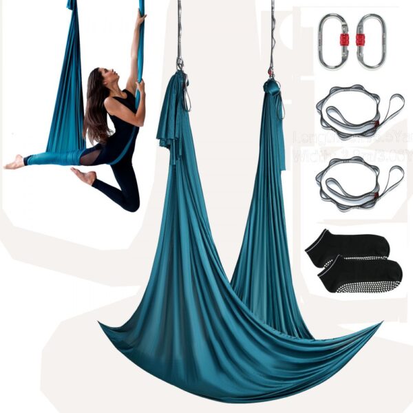 VEVOR Aerial Yoga Hängematte Set 5 x 2,8 m, Grün Aerial Yoga Swing Air Fliegen, Yoga-Schaukel Hammock Swing 1000 kg Max. Tragfähigkeit, inkl. Yoga-Socken & Stahlkarabiner, Anti-Gravity-Übungen