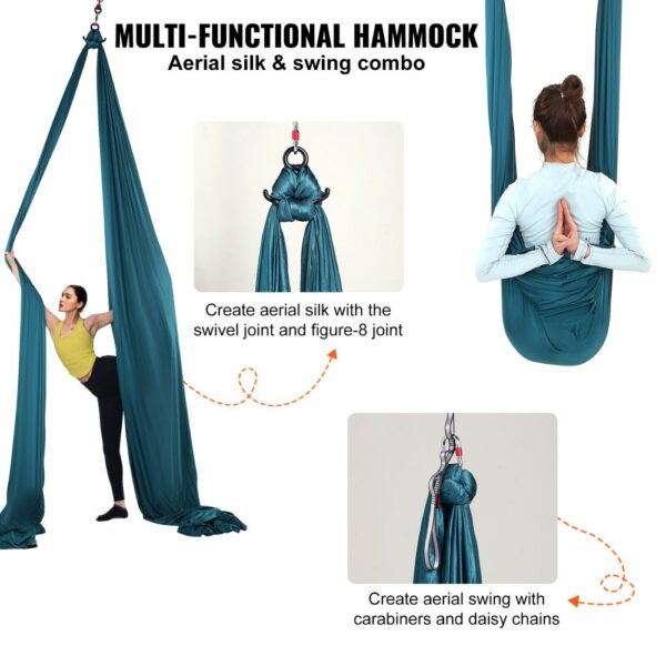 VEVOR Aerial Yoga Hängematte Set 8 x 2,8 m, Grün Aerial Yoga Swing Air Fliegen, Indoor Aerial Yoga Hammock Swing 1000 kg Max. Tragfähigkeit, inkl. Yoga-Socken & Stahlkarabiner & Alu-Drehgelenk – Bild 5