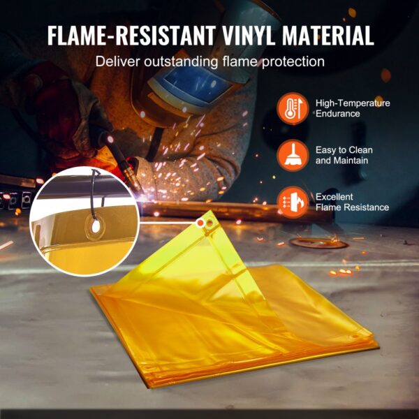 VEVOR Schweißvorhang 1,8 x 2,4m Schweißschutzvorhang aus Flammhemmendem Vinyl Schweißschutzwand mit 4 Schwenkrädern und einem 6-stufigen UV-Schutz Schweißerdecke Schweißschutz Gelb – Bild 4