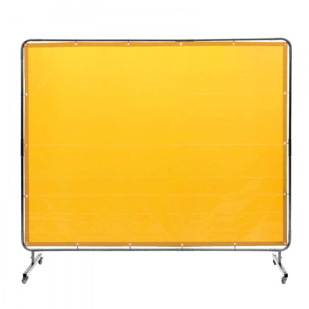 VEVOR Schweißvorhang 1,8 x 2,4m Schweißschutzvorhang aus Flammhemmendem Vinyl Schweißschutzwand mit 4 Schwenkrädern und einem 6-stufigen UV-Schutz Schweißerdecke Schweißschutz Gelb