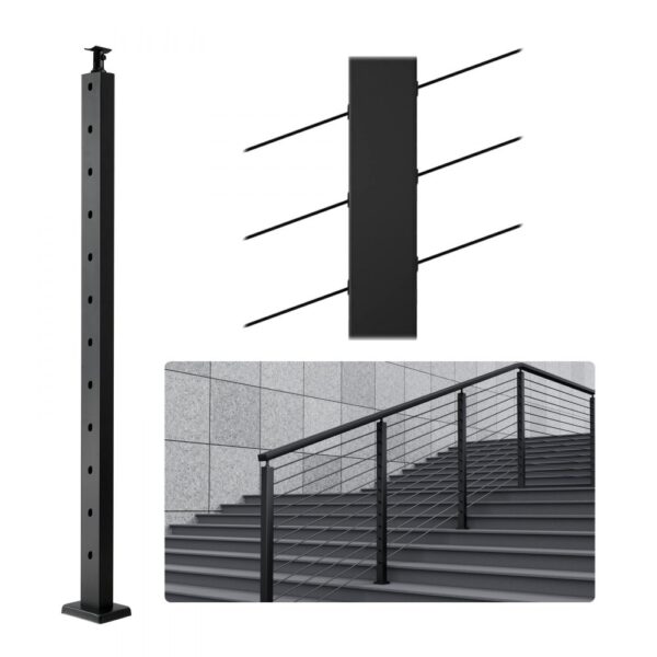VEVOR Kabelgeländerpfosten, 106,68x2,54x5,08cm, 30° abgewinkeltes Loch, Treppengeländerpfosten, 12 vorgebohrte Löcher, SUS304 Edelstahl-Pfosten mit gebogener Halterung, 1JZLGZHS1067HNEKBV0