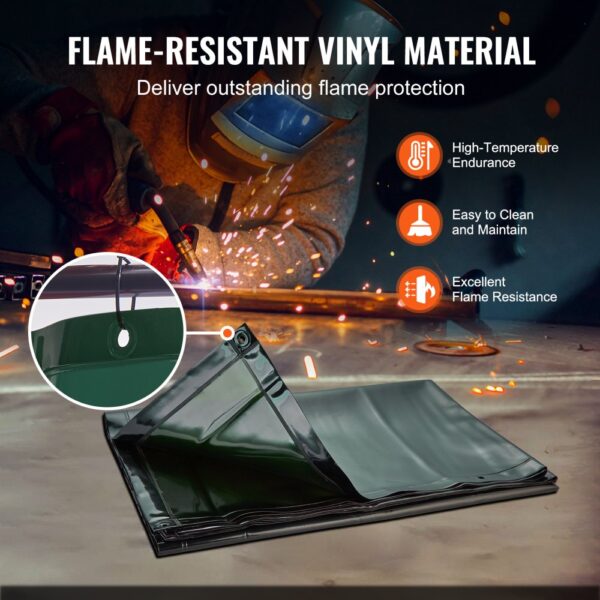 VEVOR Schweißvorhang 1,8 x 1,8 m Schweißschutzvorhang aus Flammhemmendem Vinyl Schweißschutzwand mit 4 Schwenkrädern und einem 6-stufigen UV-Schutz Schweißerdecke Schweißschutz Grün – Bild 4