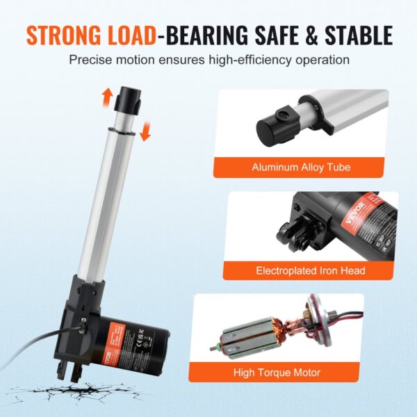 VEVOR 6000N Linear Actuator DC 12V Linearantrieb IP44 Elektrischer Linearmotor 200mm Hublänge Geräuschpegel ≤ 50dB Elektrische Türöffner 5 mm/s Fahrgeschwindigkeit Lineartechnik Verstellantrieb – Bild 5