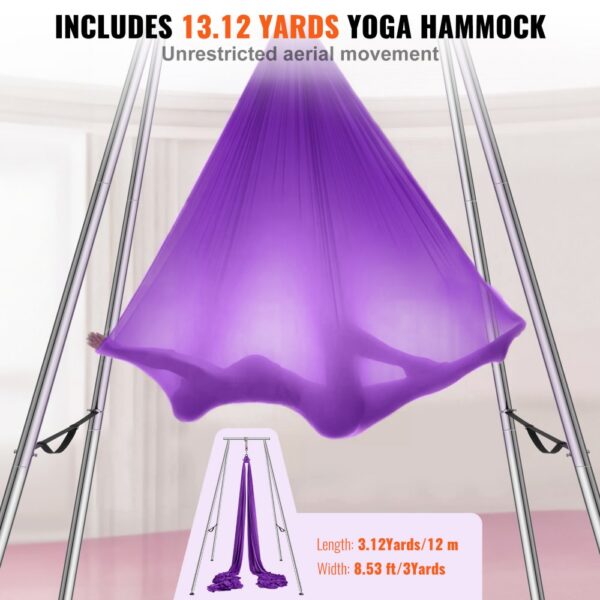 VEVOR Aerial Yoga Hängematte mit Yogarahmen 12 x 2,6 m, Lila Yoga Swing Air Fliegen, Yoga-Schaukel Hammock Swing 250 kg Max. Tragfähigkeit, inkl. Yoga-Socken & Fußpolster, Anti-Gravity-Übungen – Bild 4 VEVOR Aerial Yoga Hängematte mit Yogarahmen 12 x 2,6 m, Lila Yoga Swing Air Fliegen, Yoga-Schaukel Hammock Swing 250 kg Max. Tragfähigkeit, inkl. Yoga-Socken & Fußpolster, Anti-Gravity-Übungen – Bild 4