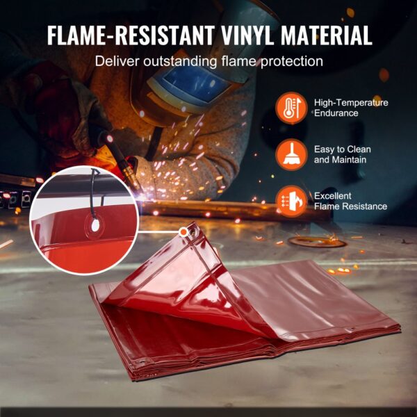 VEVOR Schweißvorhang 1,8 x 2,4 m Schweißschutzvorhang aus Flammhemmendem Vinyl Schweißschutzwand mit 4 Schwenkrädern und einem 6-stufigen UV-Schutz Schweißerdecke Schweißschutz Rot – Bild 4
