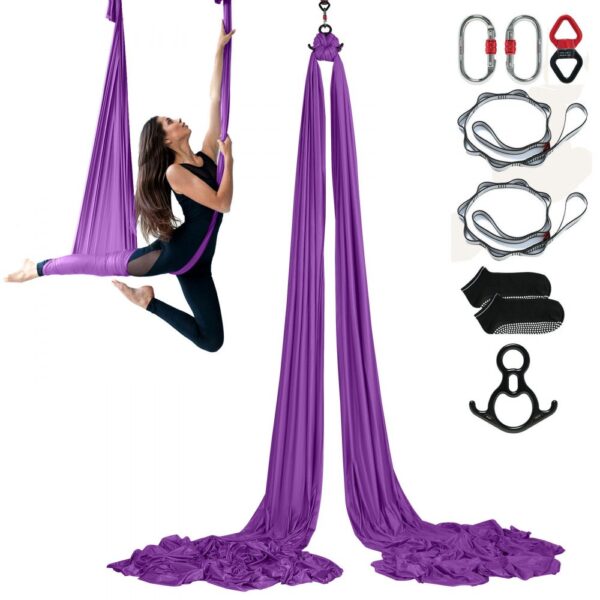 VEVOR Aerial Yoga Hängematte Set 8 x 2,8 m, Lila Aerial Yoga Swing Air Fliegen, Indoor Aerial Yoga Hammock Swing 1000 kg Max. Tragfähigkeit, inkl. Yoga-Socken & Stahlkarabiner & Alu-Drehgelenk