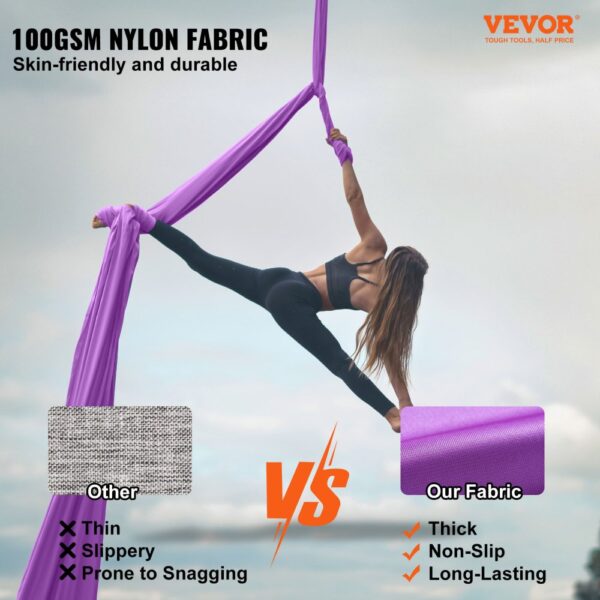 VEVOR Aerial Yoga Hängematte Set 8 x 2,8 m, Lila Aerial Yoga Swing Air Fliegen, Indoor Aerial Yoga Hammock Swing 1000 kg Max. Tragfähigkeit, inkl. Yoga-Socken & Stahlkarabiner & Alu-Drehgelenk – Bild 2