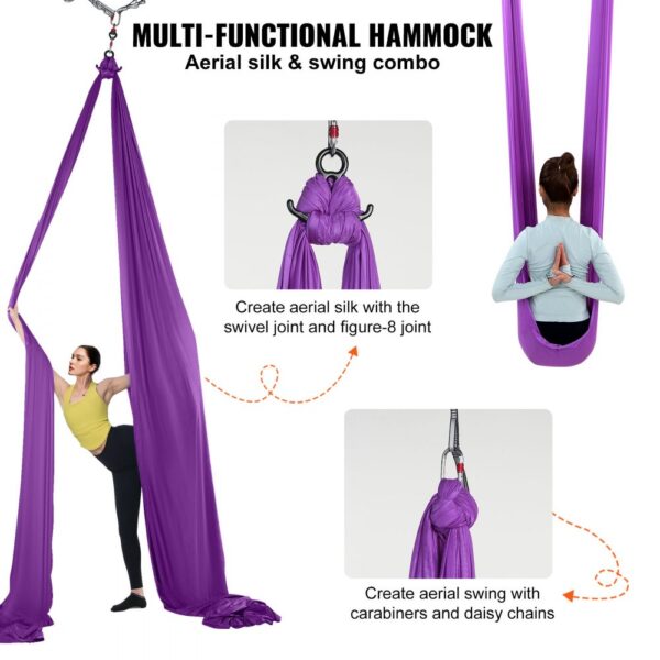VEVOR Aerial Yoga Hängematte Set 8 x 2,8 m, Lila Aerial Yoga Swing Air Fliegen, Indoor Aerial Yoga Hammock Swing 1000 kg Max. Tragfähigkeit, inkl. Yoga-Socken & Stahlkarabiner & Alu-Drehgelenk – Bild 5