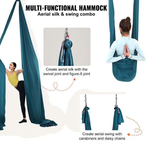 VEVOR Aerial Yoga Hängematte Set 10 x 2,8 m, Grün Aerial Yoga Swing Air Fliegen, Indoor Aerial Yoga Hammock Swing 1000 kg Max. Tragfähigkeit, inkl. Yoga-Socken & Stahlkarabiner & Alu-Drehgelenk – Bild 5 VEVOR Aerial Yoga Hängematte Set 10 x 2,8 m, Grün Aerial Yoga Swing Air Fliegen, Indoor Aerial Yoga Hammock Swing 1000 kg Max. Tragfähigkeit, inkl. Yoga-Socken & Stahlkarabiner & Alu-Drehgelenk – Bild 5