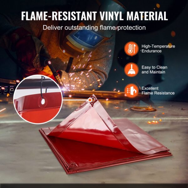 VEVOR Schweißvorhang 1,8 x 1,8 m Schweißschutzvorhang aus Flammhemmendem Vinyl Schweißschutzwand mit 4 Schwenkrädern und einem 6-stufigen UV-Schutz Schweißerdecke Schweißschutz Rot – Bild 4