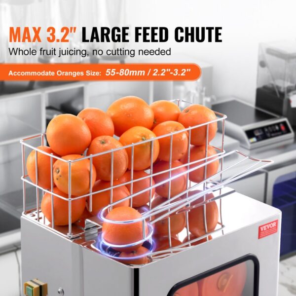 VEVOR Kommerzielle Orangenpresse Automatischer 120-W-Entsafter, Edelstahl-Orangenpresse für 20 Orangen pro Minute, mit Herausziehbarer Filterbox, Edelstahl Abdeckung Zitruspresse Saftpresse Elektrisch – Bild 3 VEVOR Kommerzielle Orangenpresse Automatischer 120-W-Entsafter, Edelstahl-Orangenpresse für 20 Orangen pro Minute, mit Herausziehbarer Filterbox, Edelstahl Abdeckung Zitruspresse Saftpresse Elektrisch – Bild 3