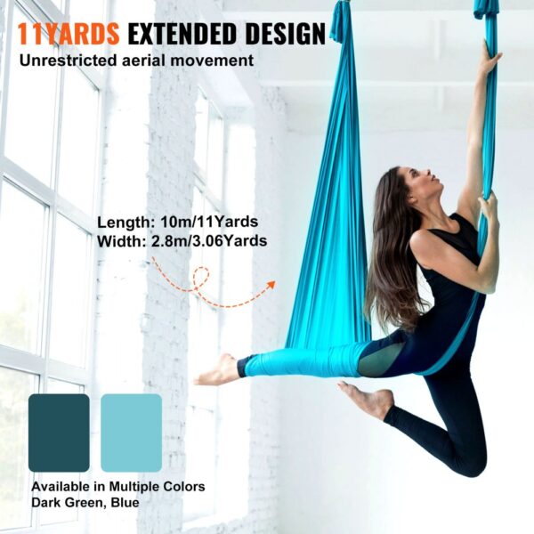 VEVOR Aerial Yoga Hängematte Set 10 x 2,8 m, Blau Aerial Yoga Swing Air Fliegen, Indoor Aerial Yoga Hammock Swing 1000 kg Max. Tragfähigkeit, inkl. Yoga-Socken & Stahlkarabiner & Alu-Drehgelenk – Bild 4