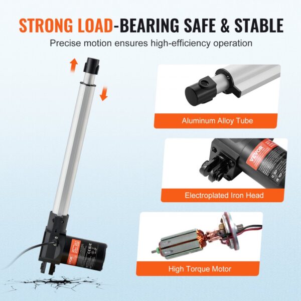 VEVOR 6000N Linear Actuator DC 12V Linearantrieb IP44 Elektrischer Linearmotor 300mm Hublänge Geräuschpegel ≤ 50dB Elektrische Türöffner 5mm/s Fahrgeschwindigkeit Lineartechnik Verstellantrieb – Bild 5