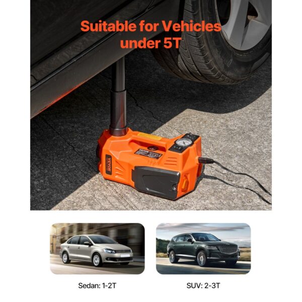 VEVOR elektrischer Wagenheber 5 t Scherenwagenheber mit eingebauter Pumpe, 12 V verstellbarer Reifenwechselersatz mit sicherem Hammer & LED-Licht, tragbares Wagenheber-Set für Limousine SUV Lkw – Bild 3