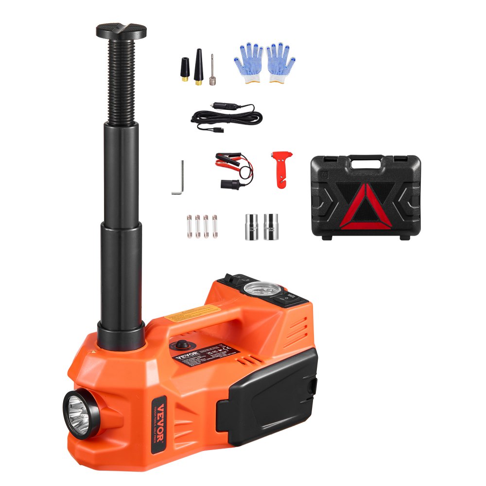 VEVOR elektrischer Wagenheber 5 t Scherenwagenheber mit eingebauter Pumpe, 12 V verstellbarer Reifenwechselersatz mit sicherem Hammer & LED-Licht, tragbares Wagenheber-Set für Limousine SUV Lkw