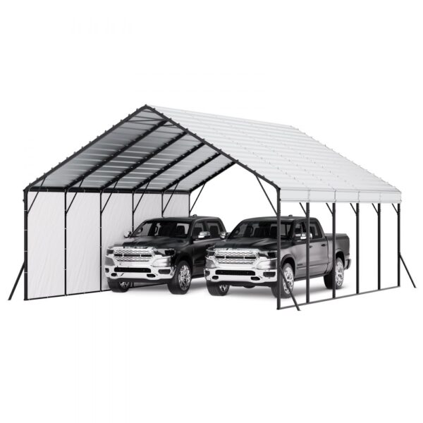 VEVOR Carport, 5,8x7,45x3,77 m, Lagerzelt mit stabilem Rahmen und Dach, Autounterstand mit abnehmbaren Seitenwänden, Mehrzweck-Garagezelt für Pickup, Boot, LKW und Traktoren