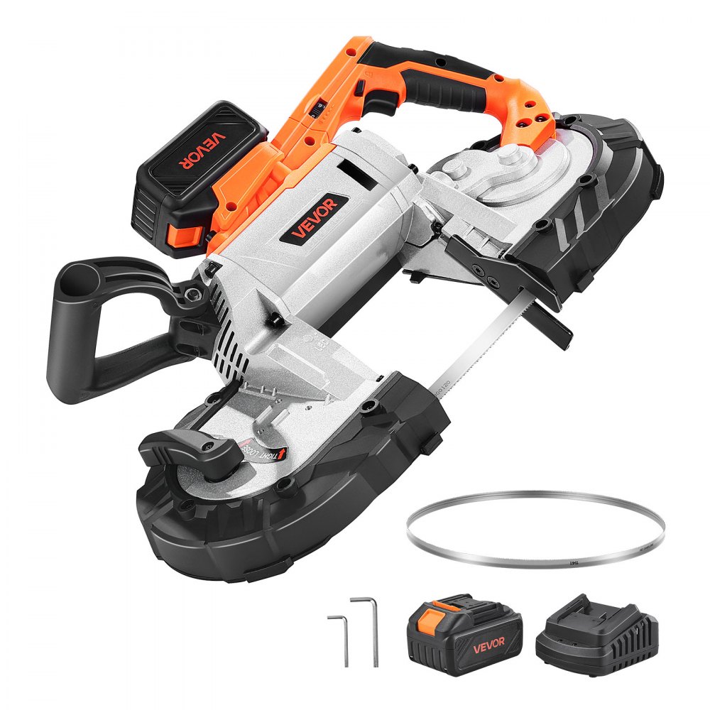 VEVOR 20 V Akku Bandsäge, 127x115mm Schnitttiefe, Metallbandsäge mit bürstenlosem Motor, 4000-mAh-Akku und Ladegerät, 0–120 m/min variable Drehzahl, zum Schneiden von Metall, Holz