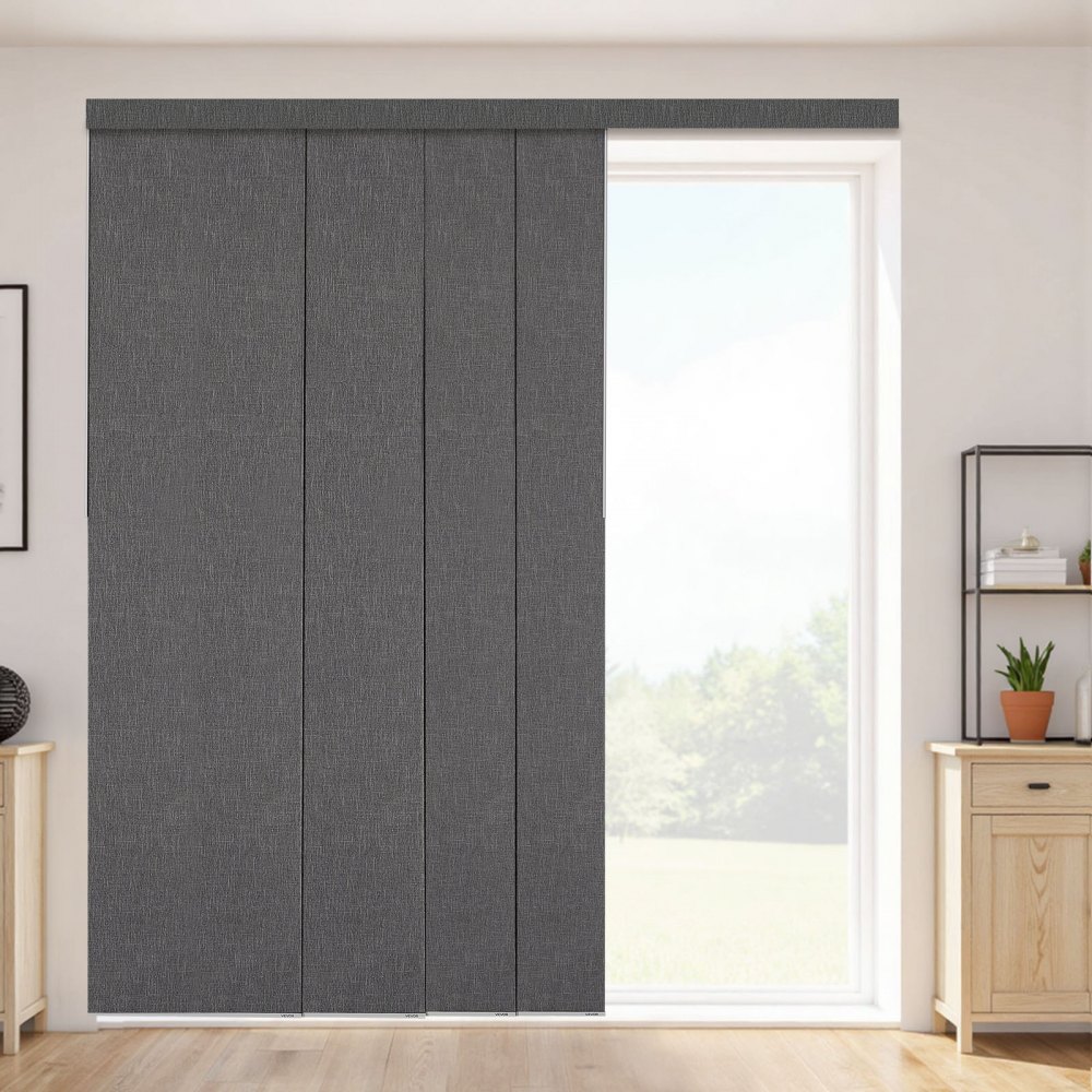 VEVOR Flächenvorhänge, ausziehbare Schiene von 116 cm bis 218 cm (B), zuschneidbare Flächenvorhänge bis 243 cm (H), Verdunkelungs-Schiebegardinen für Schiebetüren Terrassentüren Dunkelgrau
